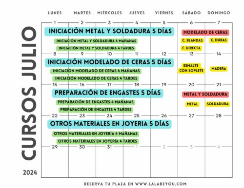 calendario cursos joyería lalabeyou madrid julio 2024